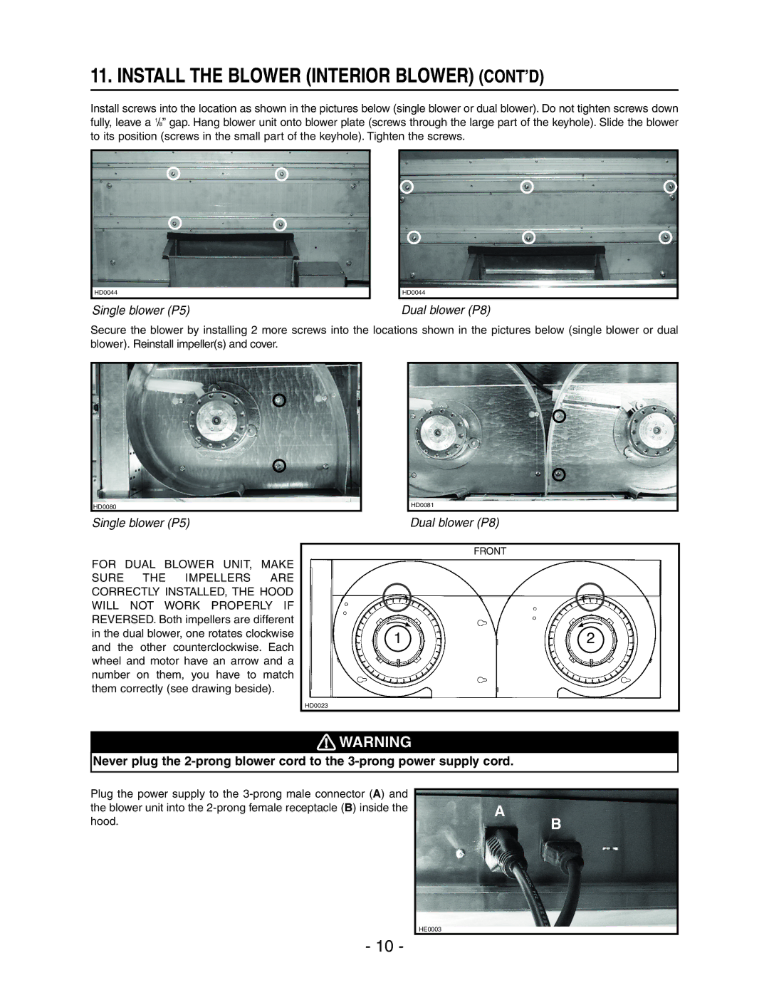 NuTone NP64000 manual Install the Blower Interior Blower CONT’D, Dual blower P8 