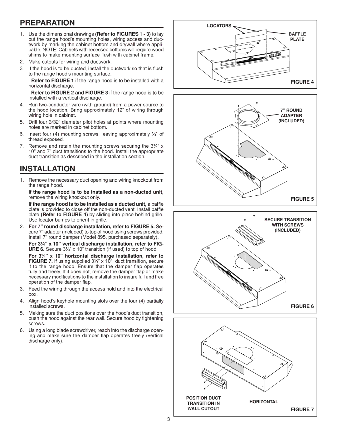 NuTone NS6500 Series installation instructions Preparation, Installation 