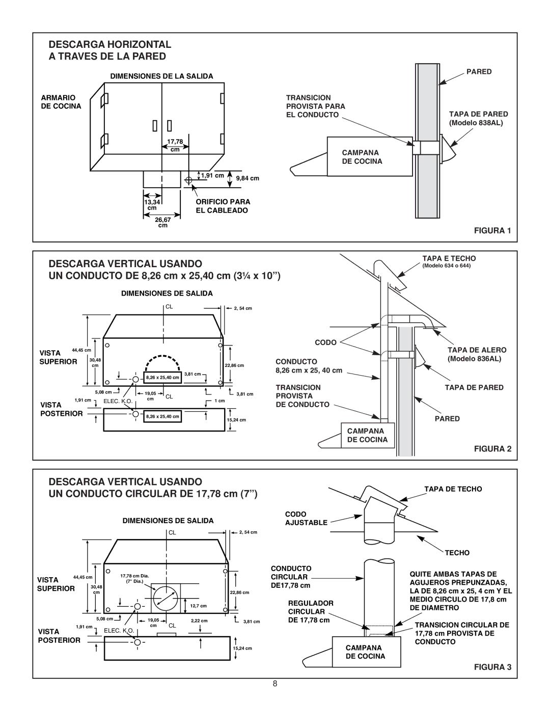 NuTone NS6500 Series installation instructions Descarga Horizontal a Traves DE LA Pared 