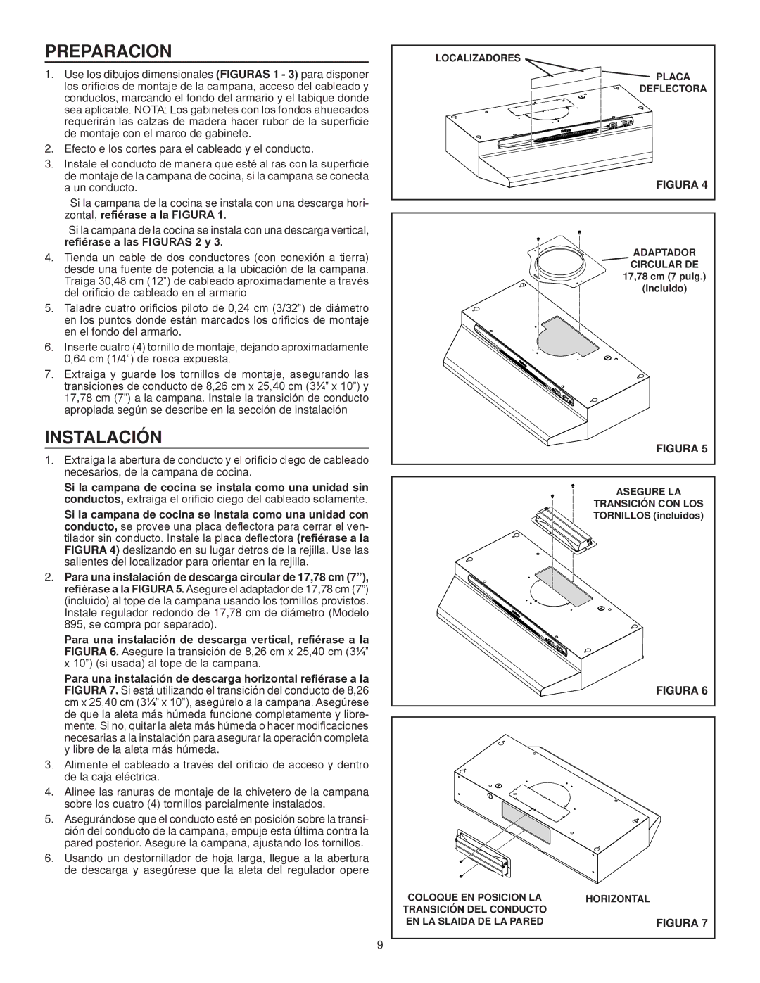 NuTone NS6500 Series installation instructions Preparacion, Instalación 