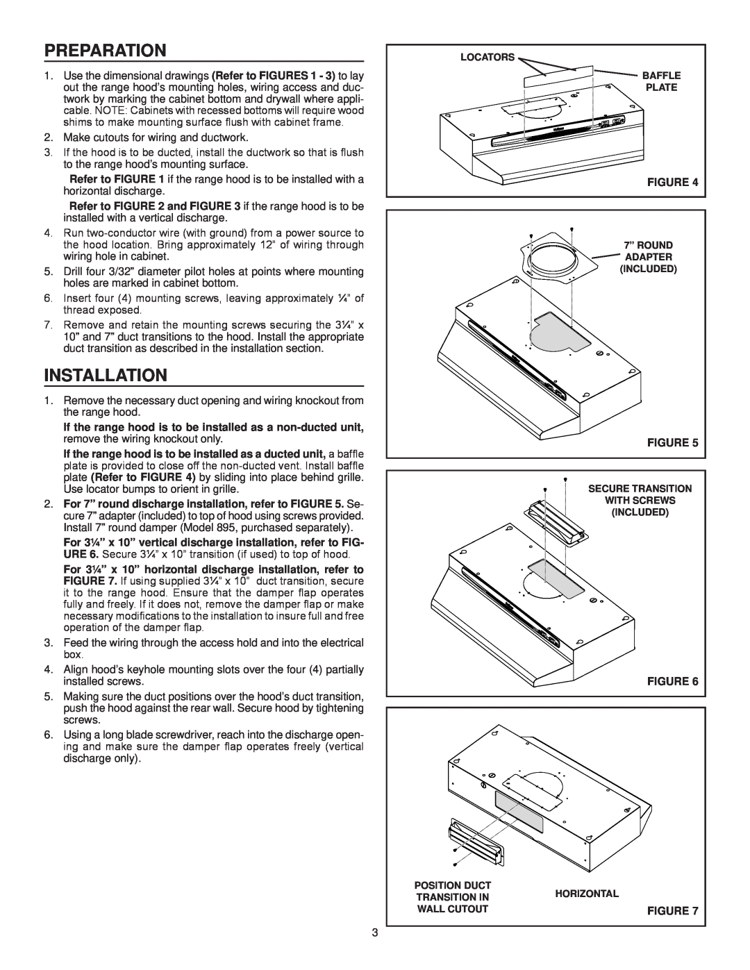 NuTone NS6500 Series installation instructions Preparation, Installation, Figure 