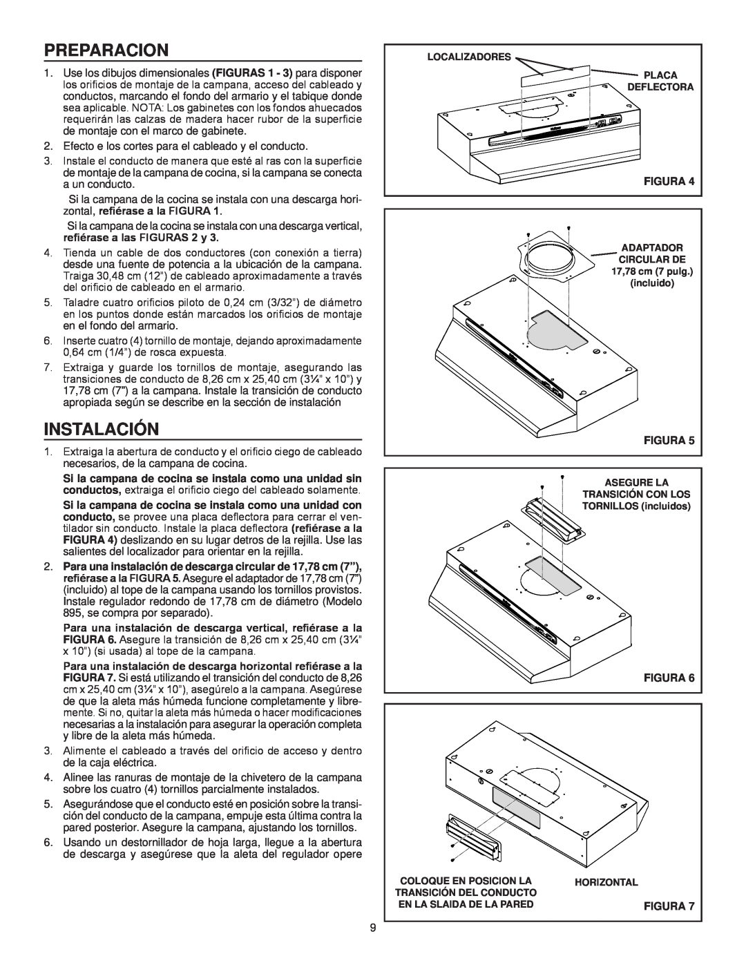 NuTone NS6500 Series installation instructions Preparacion, instalación, Figura 