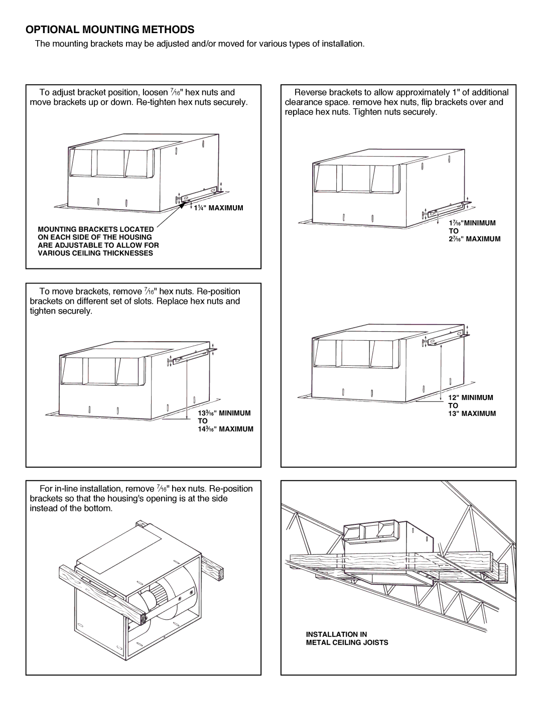 NuTone QT1000, QT700 installation instructions Optional Mounting Methods 