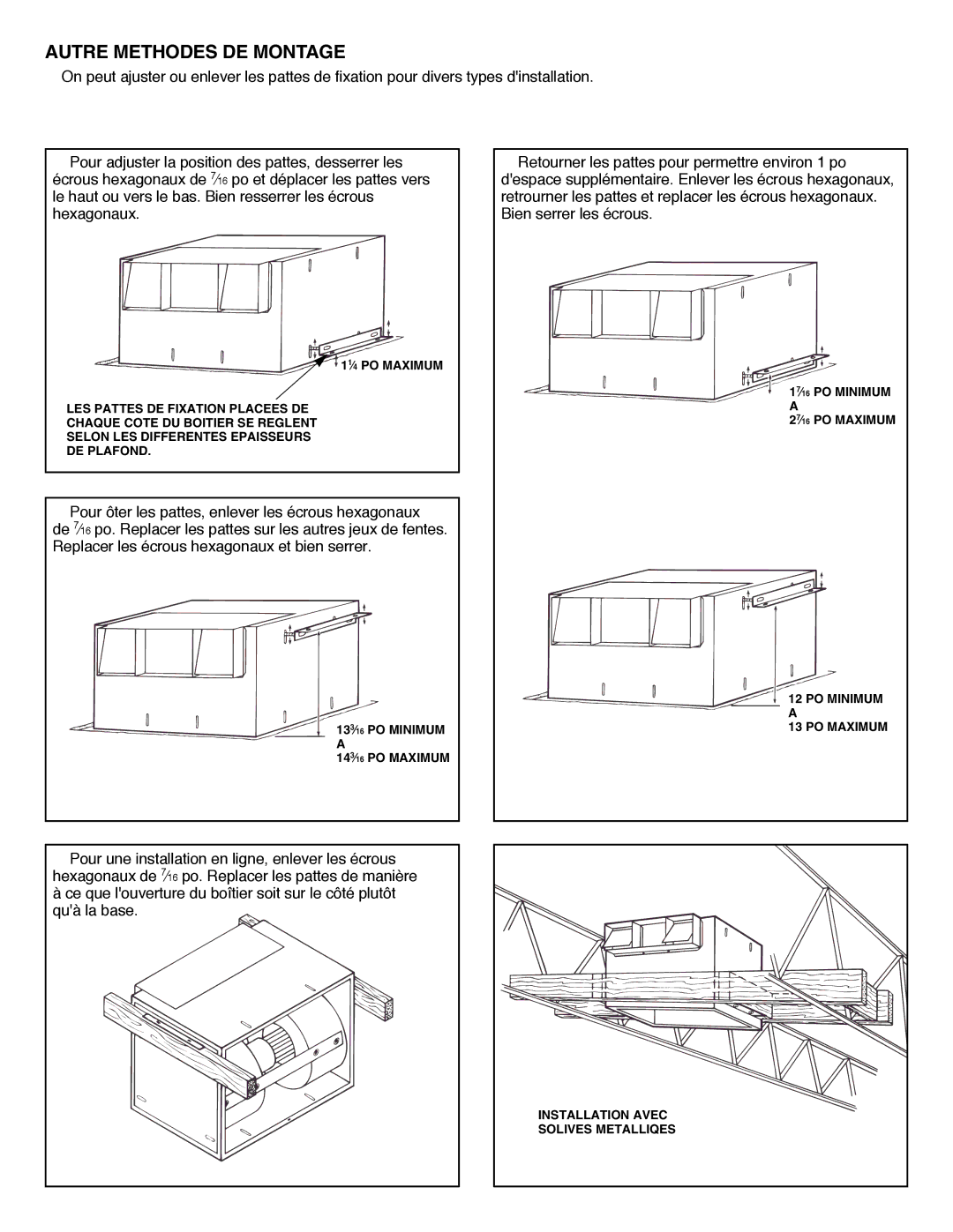 NuTone QT1000, QT700 installation instructions Autre Methodes DE Montage 