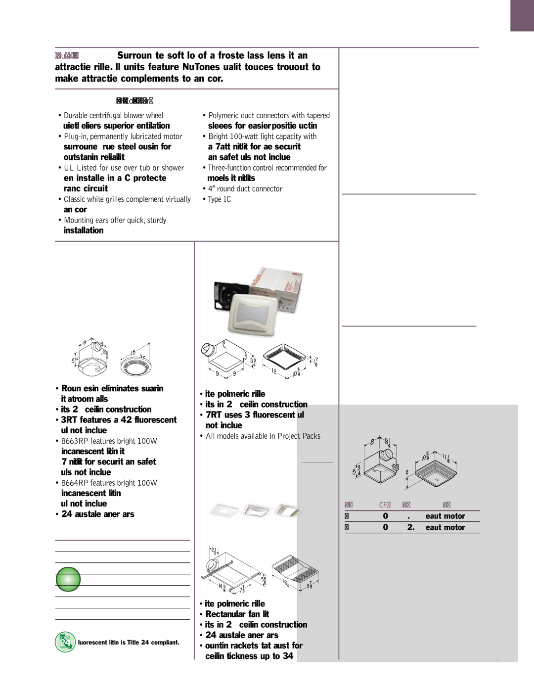 NuTone QTRN, QTREN, QTXN, QTXEN manual NuTone Ventilation Fan/Lights, HD80LNT and HD50LNT Features 