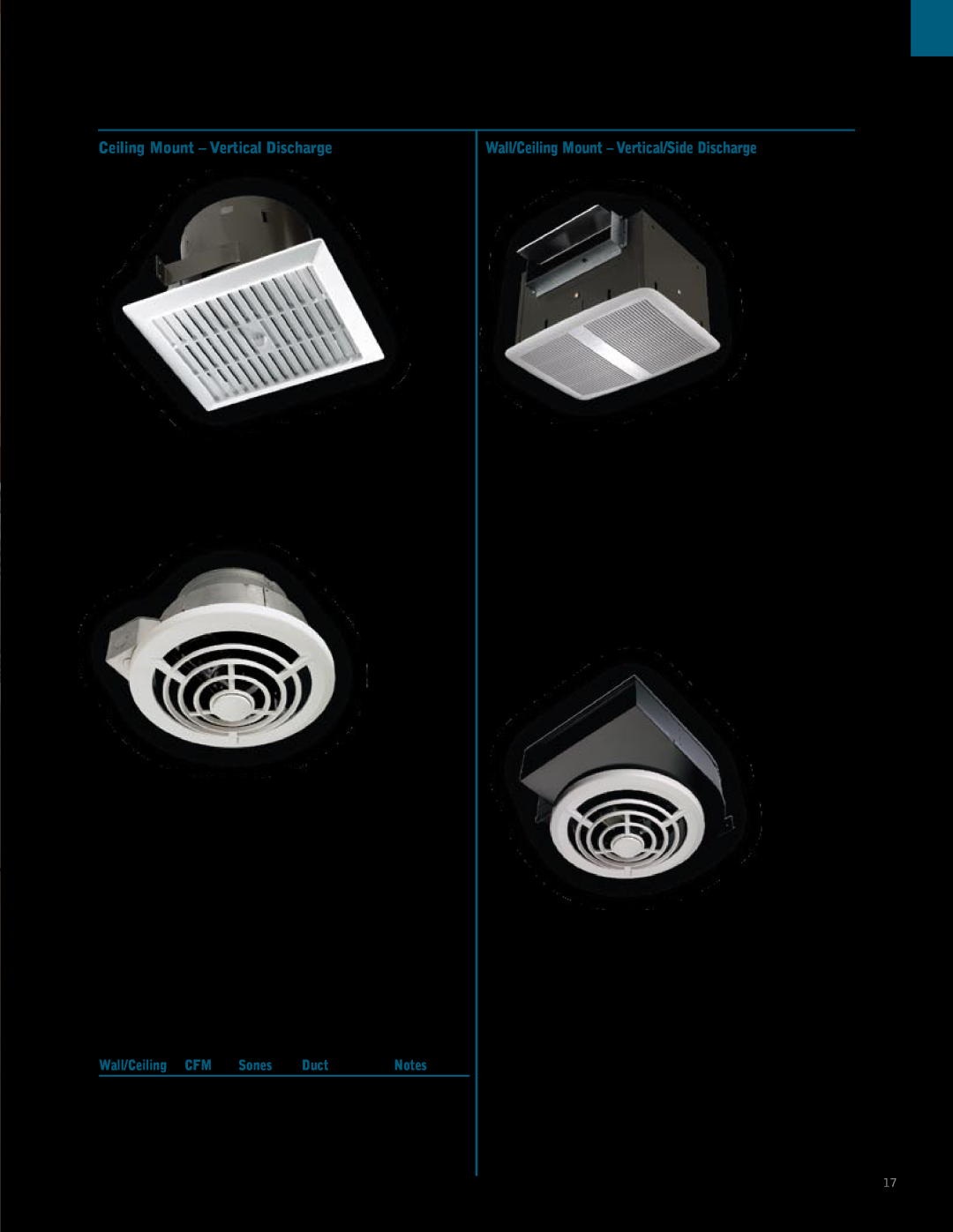 NuTone QTRN Ceiling Mount - Vertical Discharge, Wall/Ceiling Mount - Vertical/Side Discharge, Model QT200 & QT300 