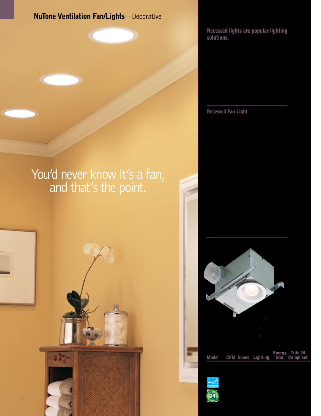 NuTone QTREN You’d never know it’s a fan and that’s the point, Recessed Fan Light, Model 744NT & 744FLNT, Energy, Title 