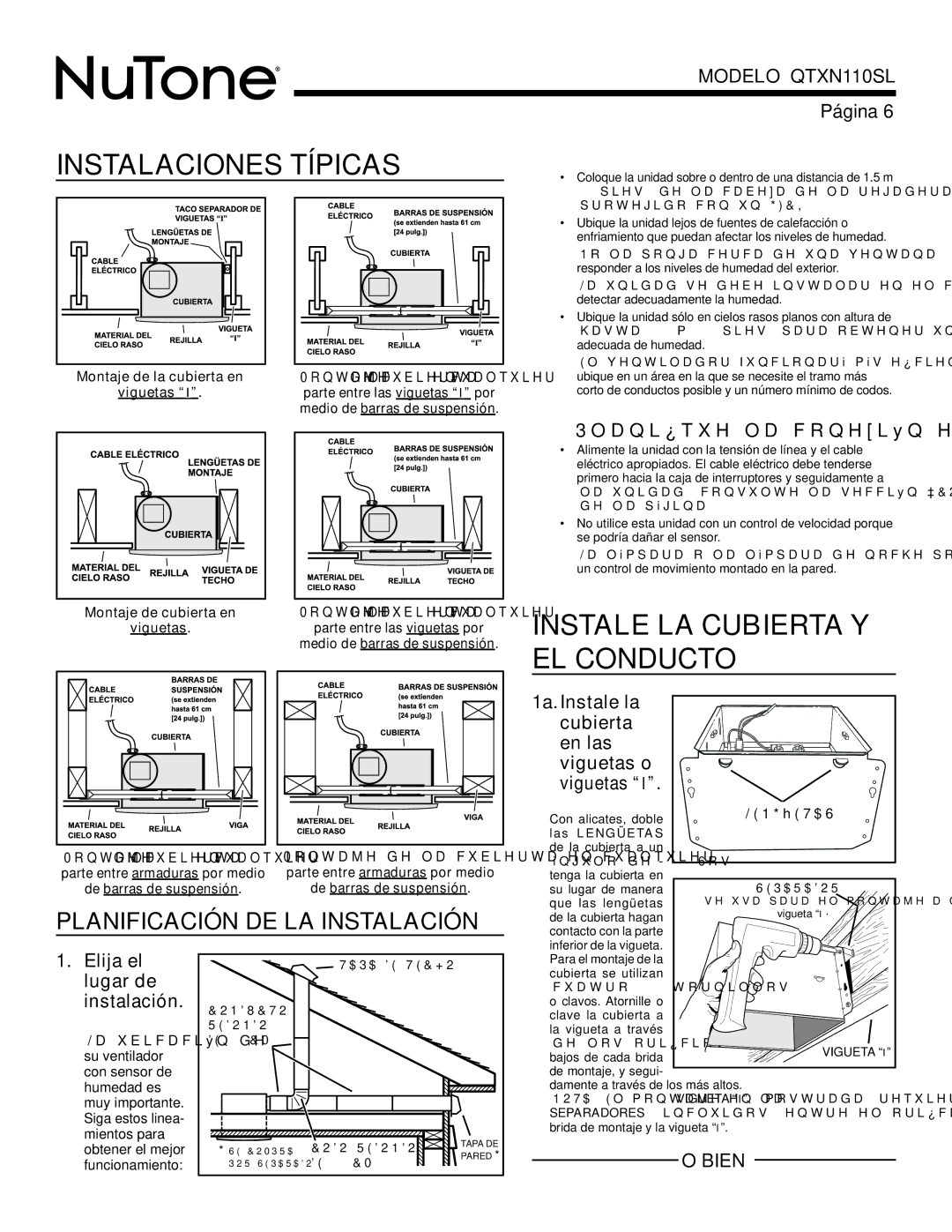 NuTone QTXN110SL manual Instalaciones Típicas, Instale LA Cubierta Y EL Conducto, Planifique la conexión eléctrica 