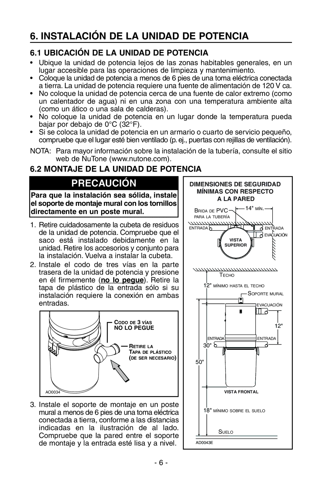 NuTone SFDB-DC Instalación DE LA Unidad DE Potencia, Ubicación DE LA Unidad DE Potencia, Montaje DE LA Unidad DE Potencia 