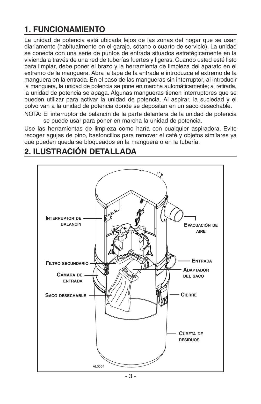 NuTone CV400, SFDB-DC manual Funcionamiento, Ilustración Detallada 