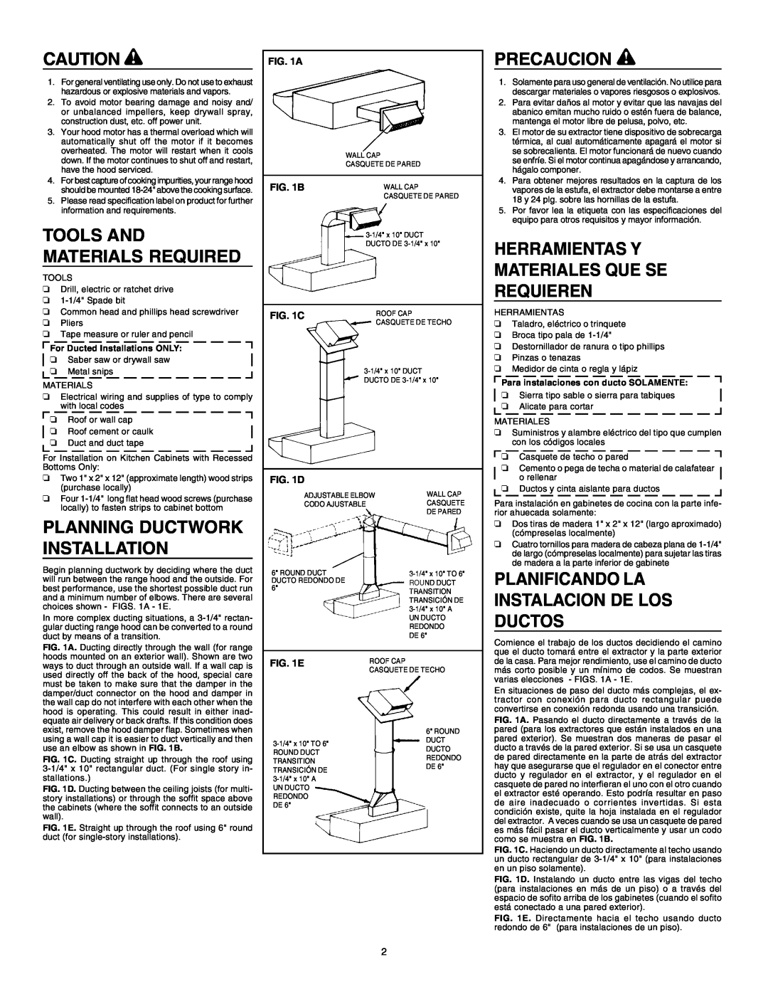 NuTone SM6500 warranty Precaucion, Herramientas Y Materiales Que Se Requieren, Planning Ductwork Installation, A, B, C, E 