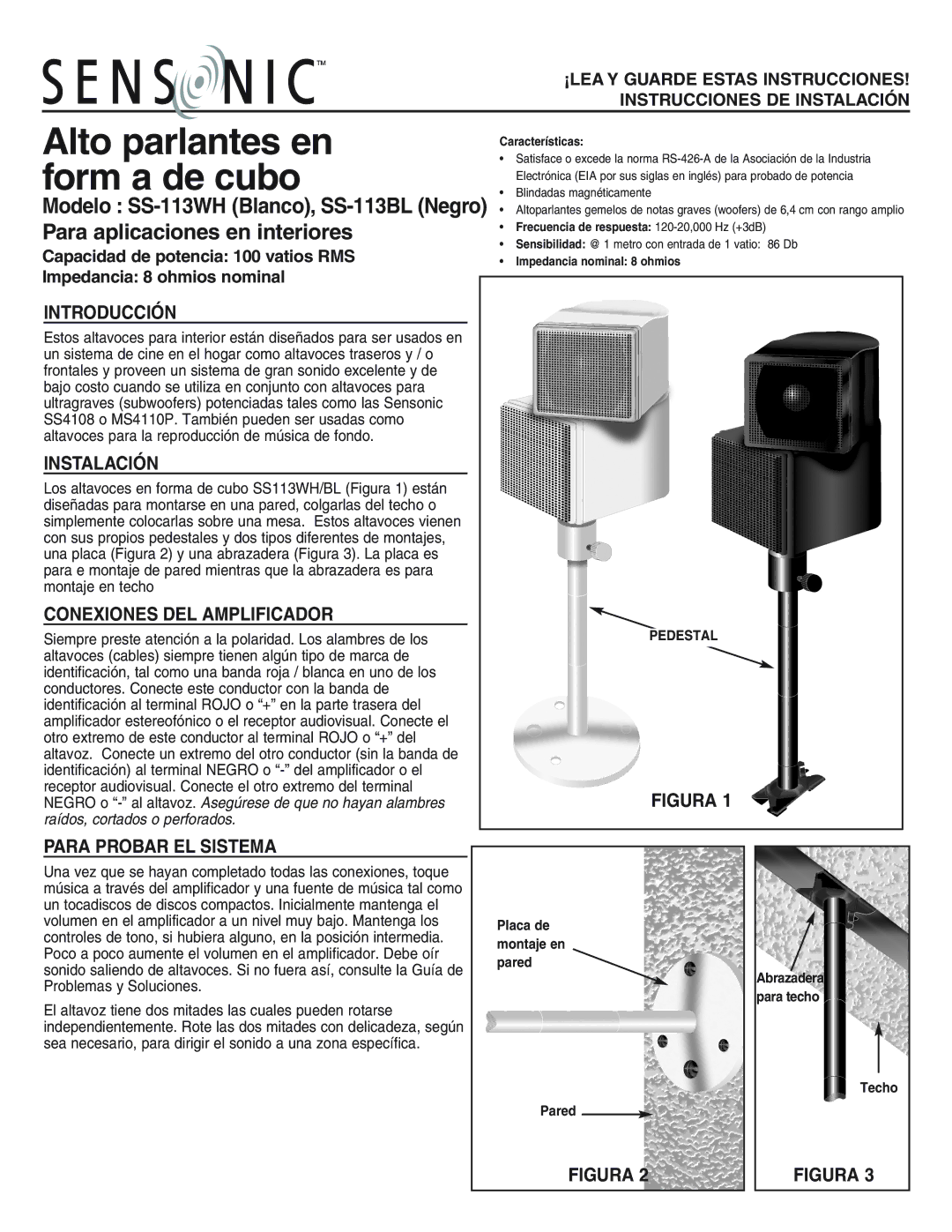 NuTone SS-13BL, SS-13WH installation instructions Alto parlantes en, Form a de cubo, Para aplicaciones en interiores 