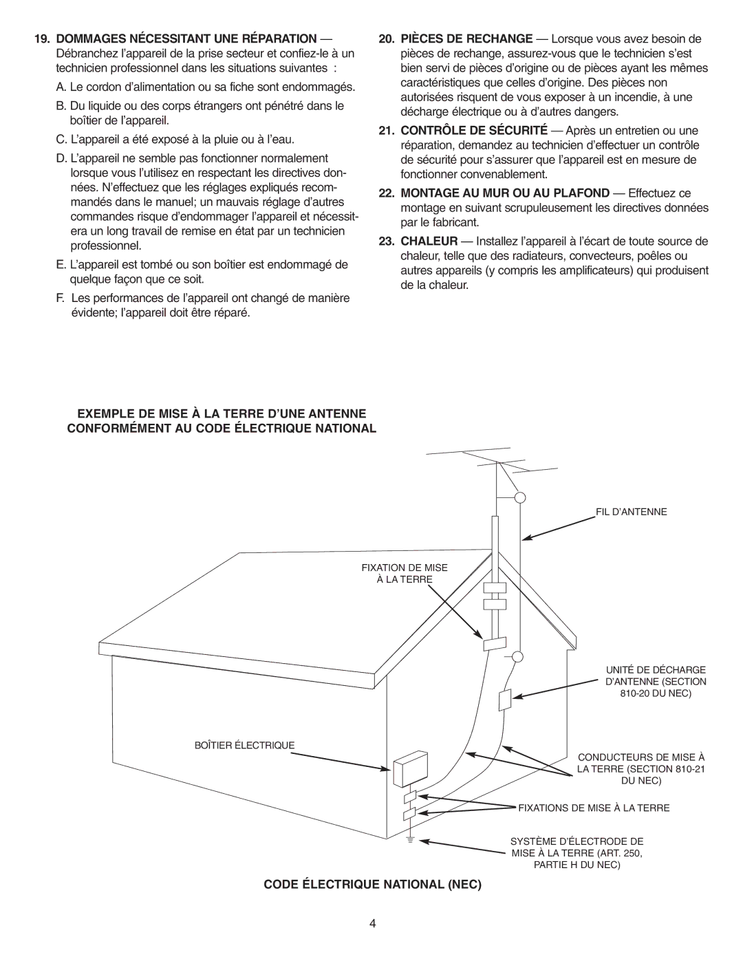 NuTone VSA4S installation instructions Code Électrique National NEC 