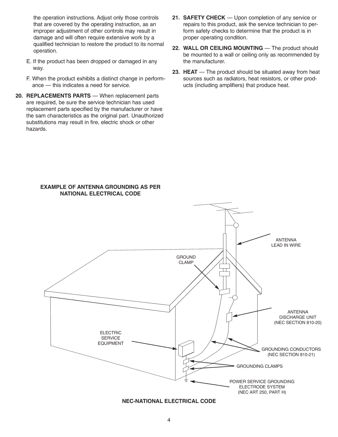 NuTone VSA4S Example of Antenna Grounding AS PER National Electrical Code, NEC-NATIONAL Electrical Code 