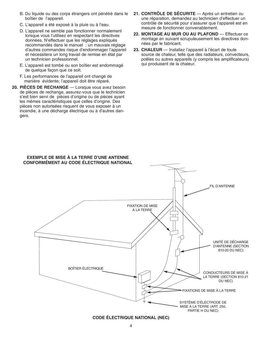 NuTone VSC4R installation instructions Code Électrique National NEC 