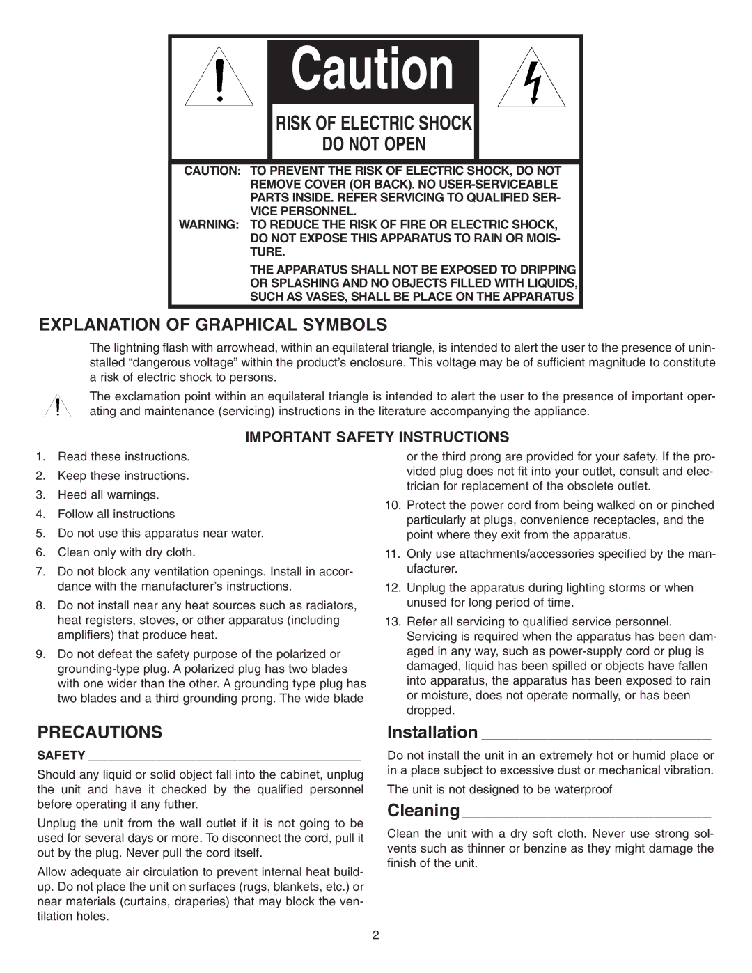 NuTone VSC4R installation instructions Installation, Cleaning, Important Safety Instructions 