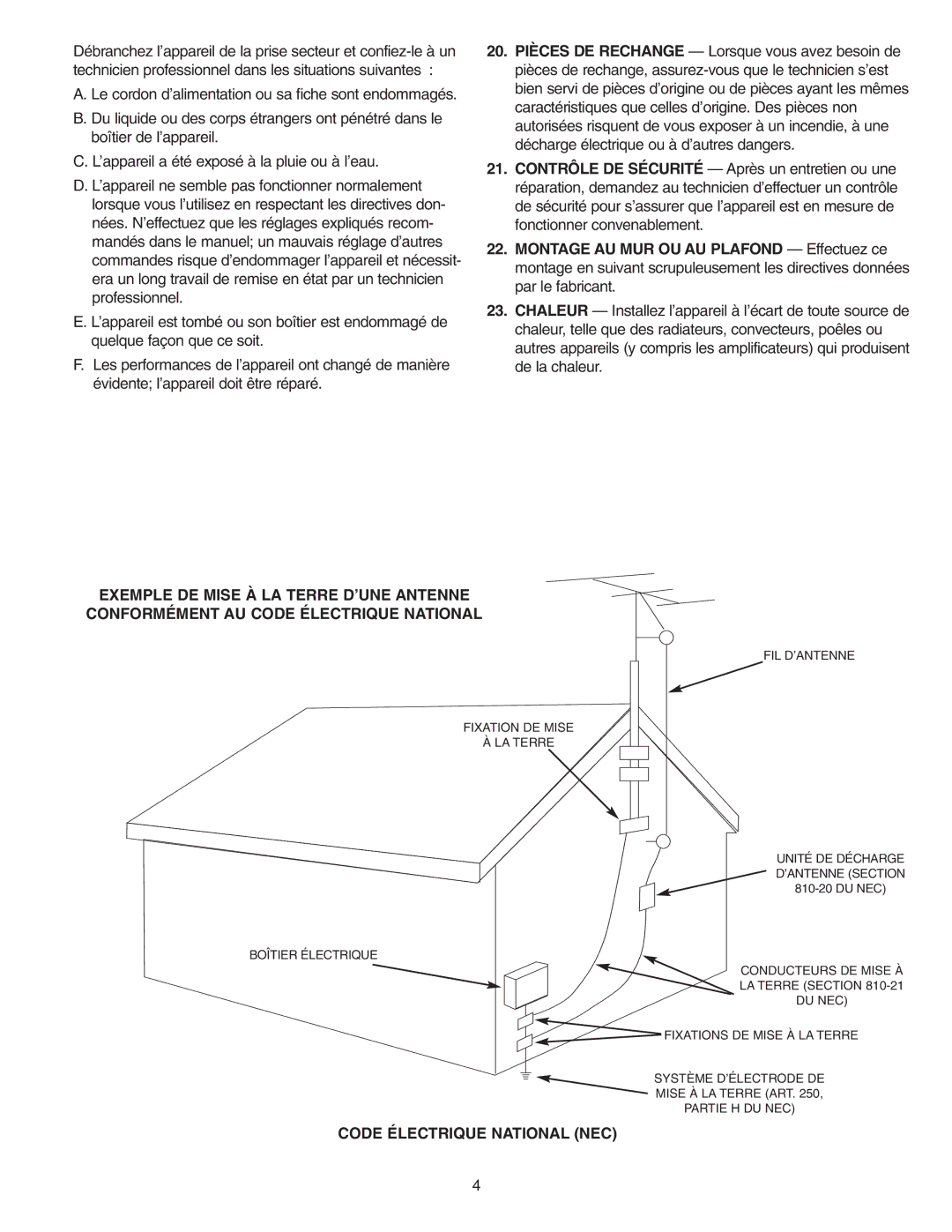 NuTone VSC4S installation instructions Code Électrique National NEC 