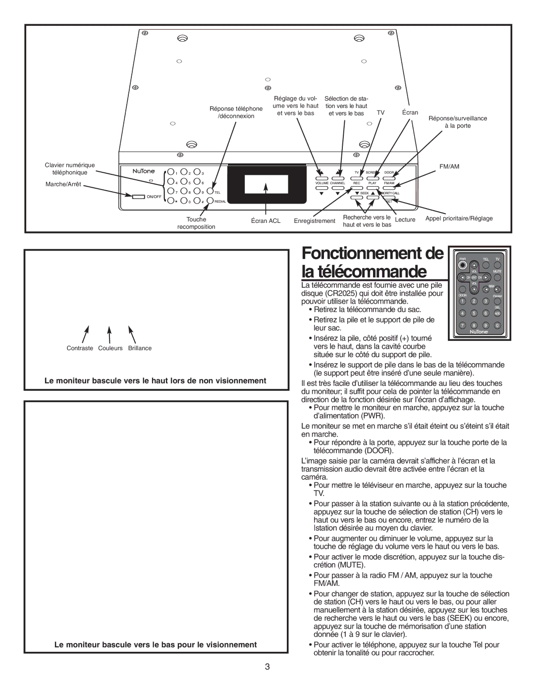 NuTone VSUC4RK operating instructions Fonctionnement de, La télécommande 