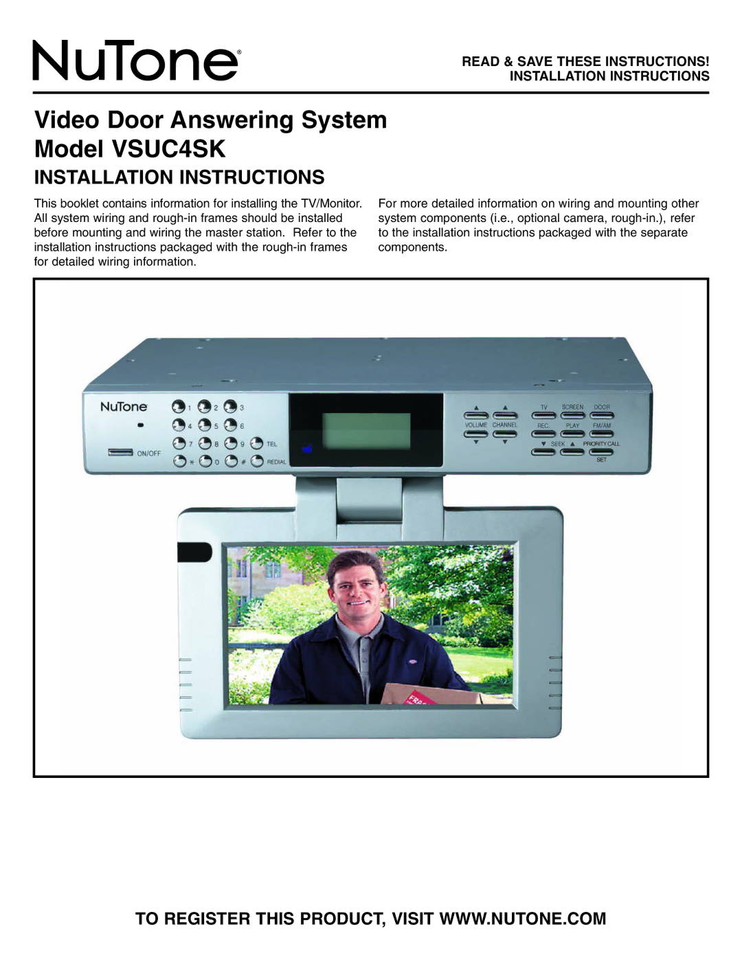 NuTone installation instructions Video Door Answering System Model VSUC4SK 