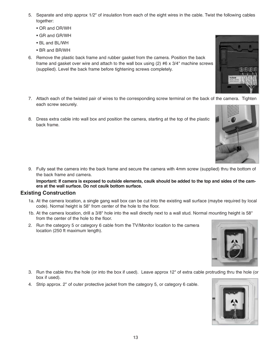 NuTone VSUC4SK installation instructions Existing Construction 