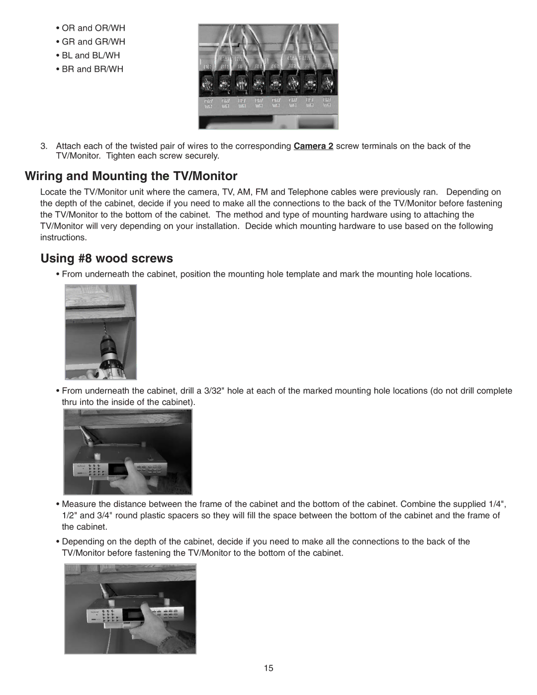 NuTone VSUC4SK installation instructions Wiring and Mounting the TV/Monitor, Using #8 wood screws 