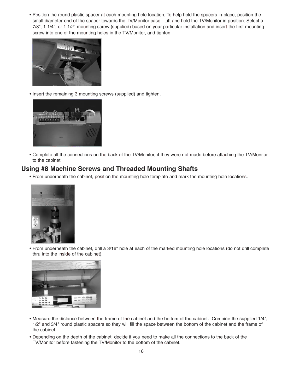 NuTone VSUC4SK installation instructions Using #8 Machine Screws and Threaded Mounting Shafts 