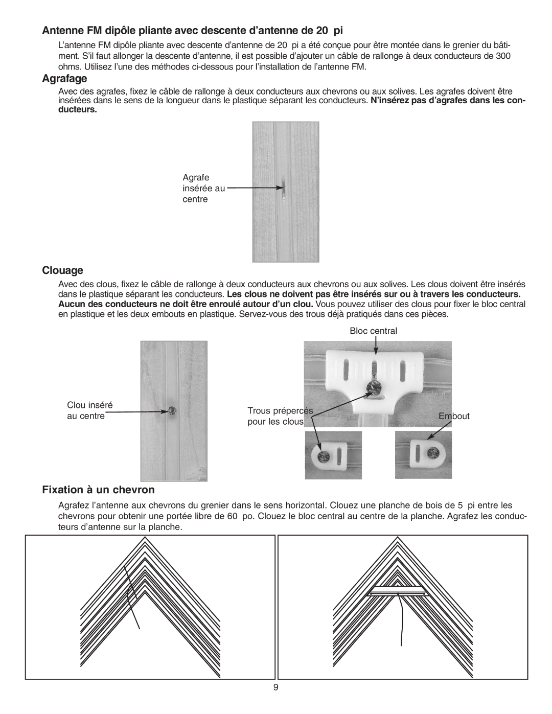 NuTone VSUC4SK Antenne FM dipôle pliante avec descente d’antenne de 20 pi, Agrafage, Clouage, Fixation à un chevron 