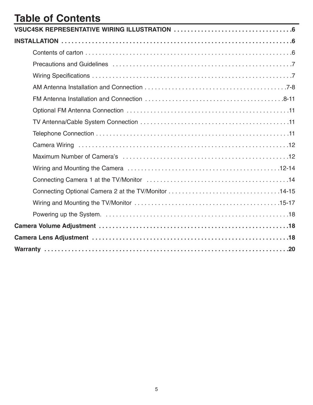 NuTone VSUC4SK installation instructions Table of Contents 