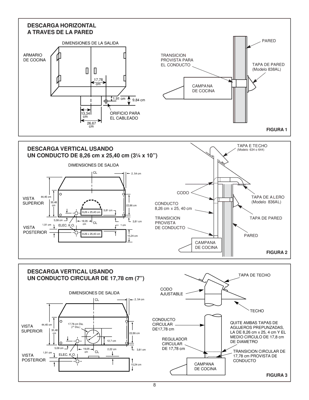 NuTone WA6500 installation instructions Descarga Horizontal a Traves DE LA Pared 