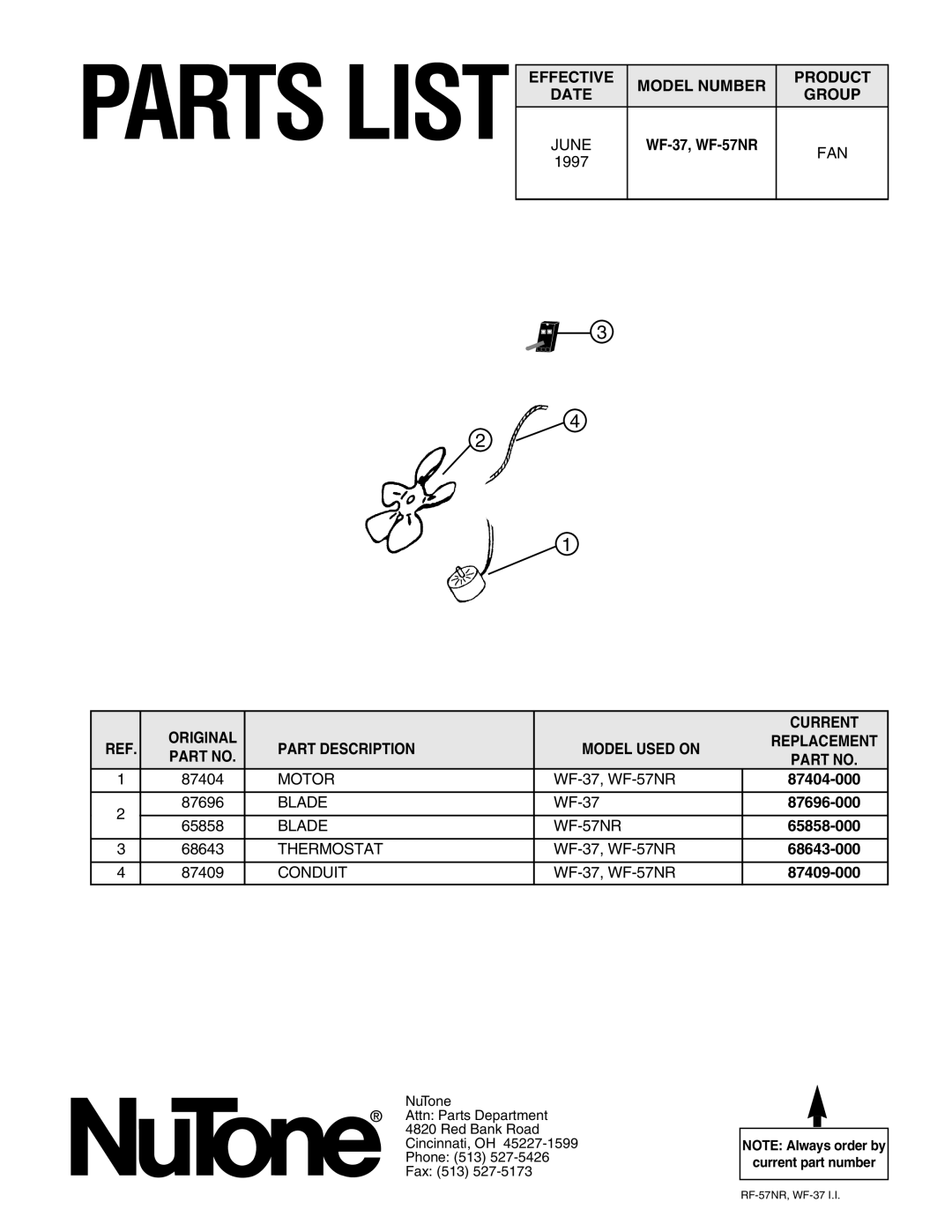 NuTone WF57NR, WF37 installation instructions WF-37, WF-57NR, 87696-000, 65858-000, 68643-000, 87409-000 