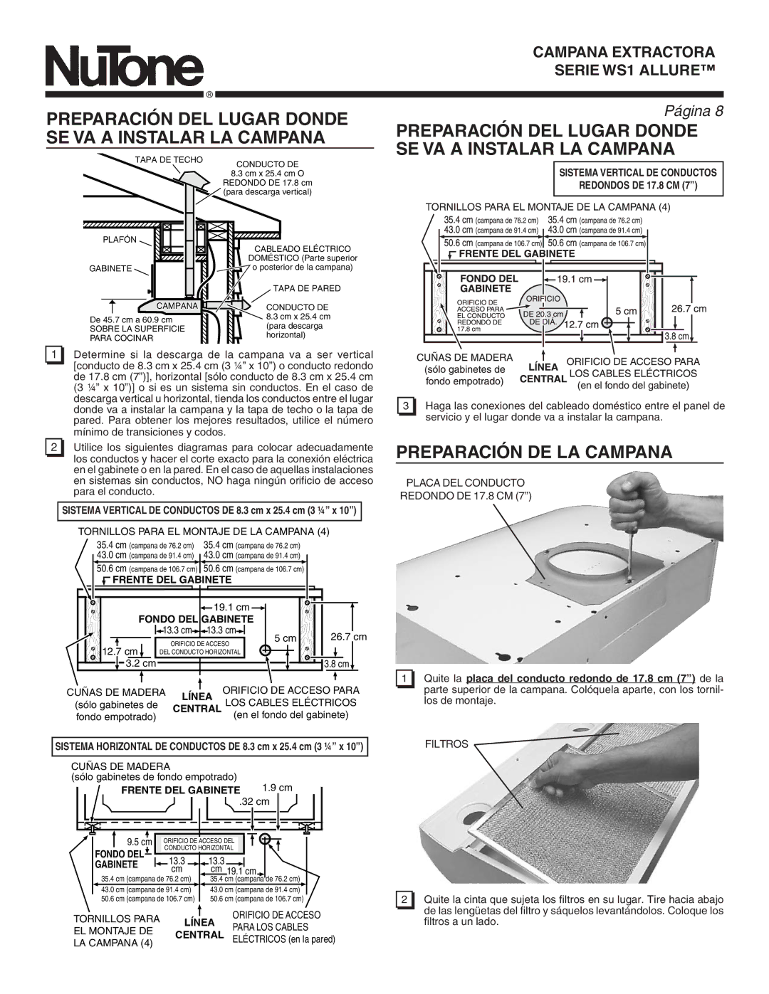 NuTone WS1 warranty Sistema Vertical DE Conductos 