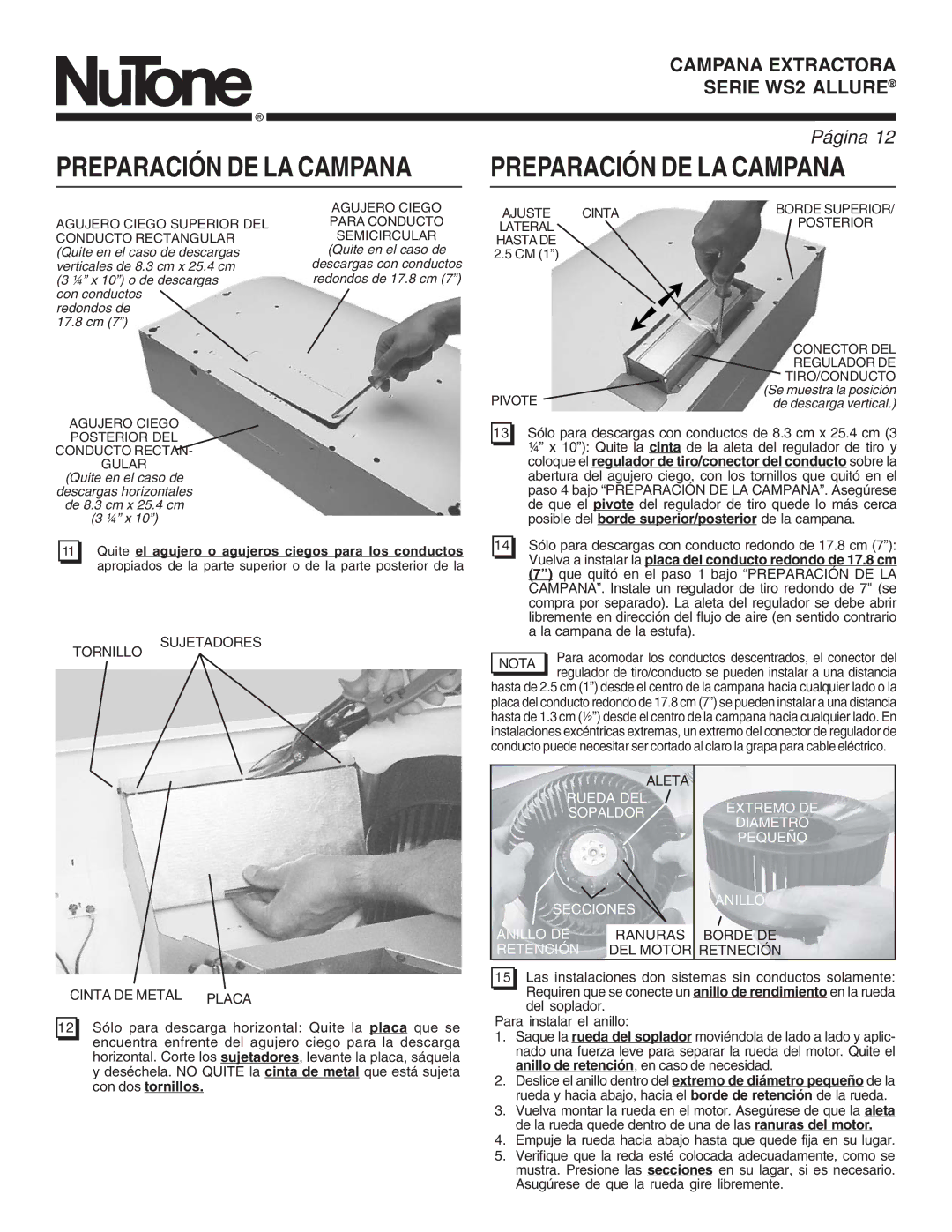 NuTone WS2 manual Con dos tornillos 