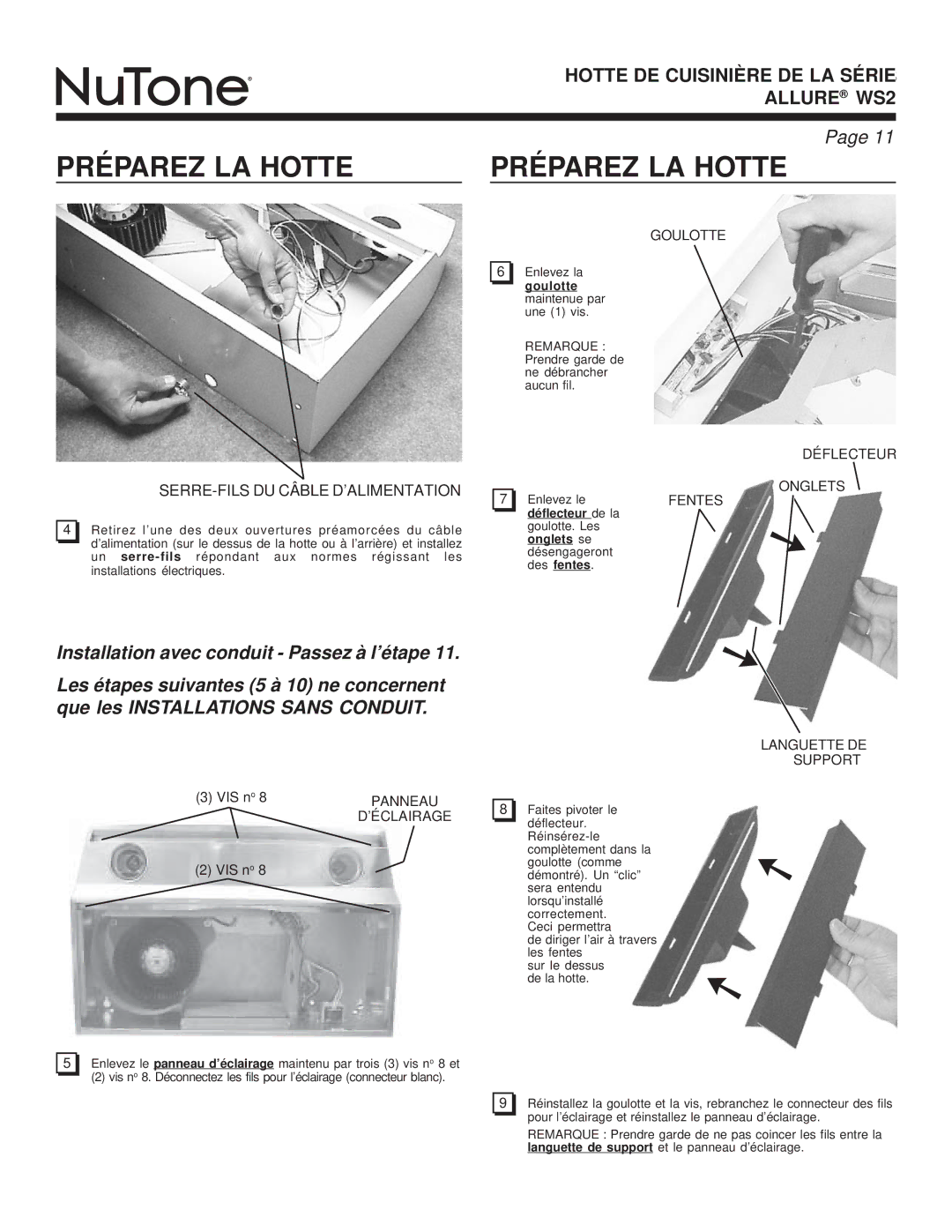 NuTone WS2 warranty SERRE-FILS DU Câble D’ALIMENTATION 