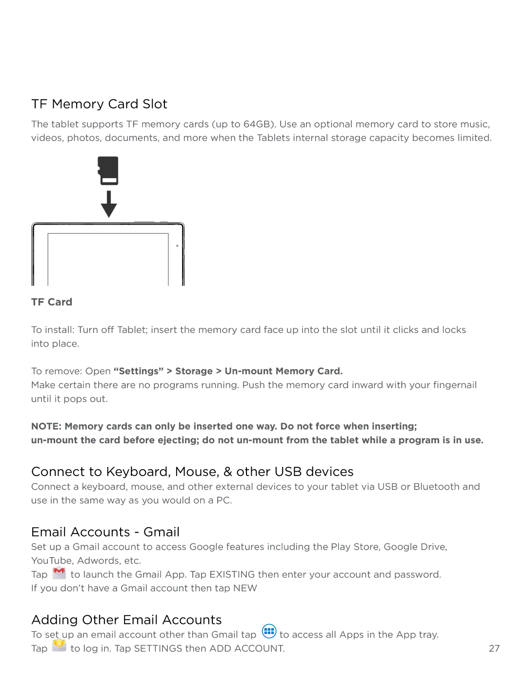 NuVision TM1088C TF Memory Card Slot, Connect to Keyboard, Mouse, & other USB devices, Email Accounts Gmail, TF Card 