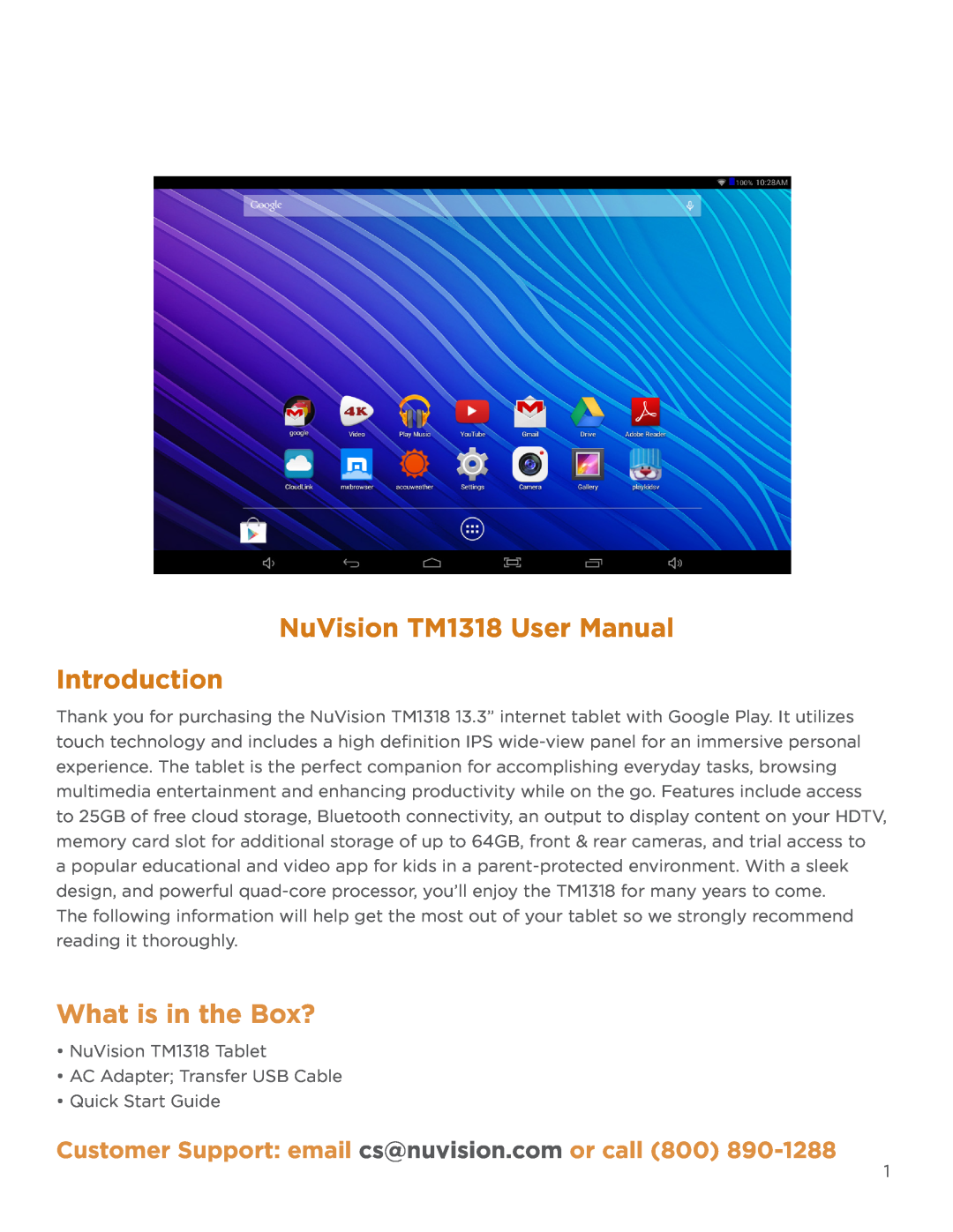NuVision TM1218 user manual What is in the Box?, NuVision TM1318 User Manual Introduction 