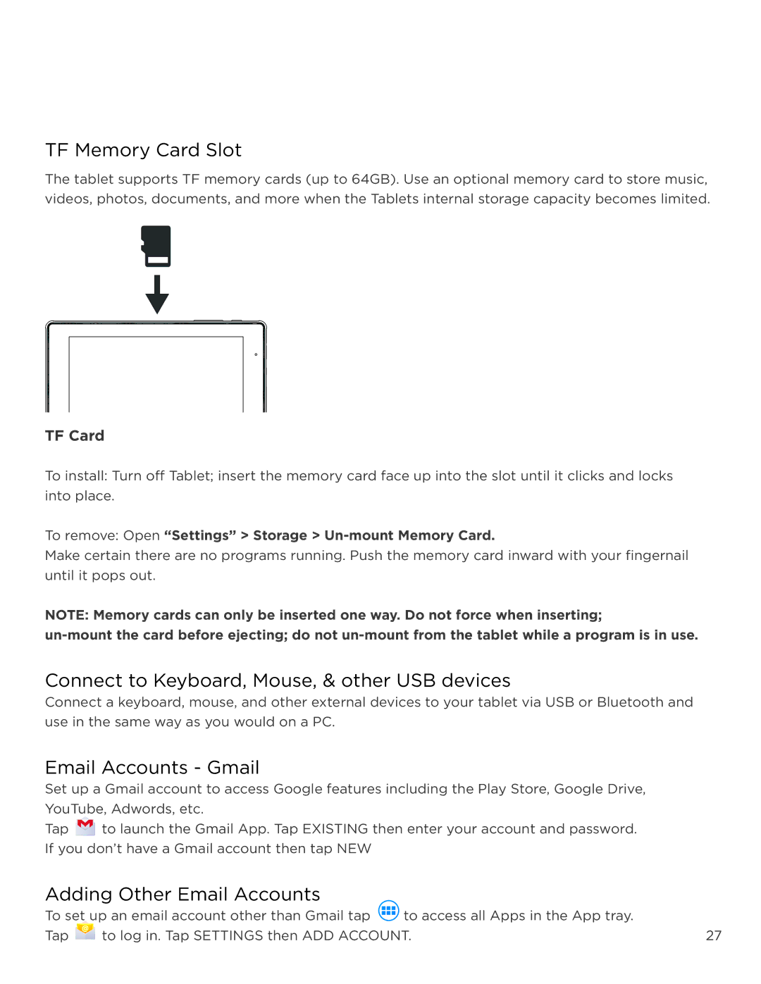 NuVision TM1218 TF Memory Card Slot, Connect to Keyboard, Mouse, & other USB devices, Email Accounts Gmail, TF Card 