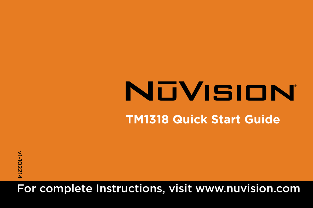NuVision quick start Chapter Title, TM1318 Quick Start Guide, v1-102214 