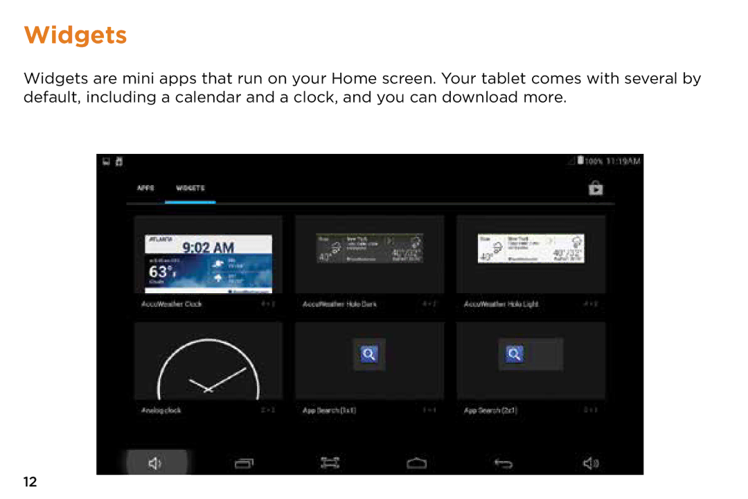 NuVision TM1318 quick start Widgets 