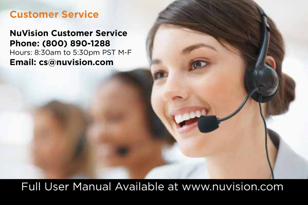 NuVision TM1318 quick start Customer Service 