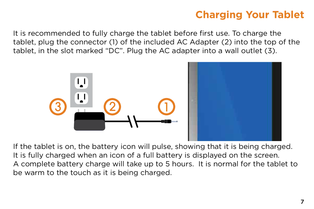 NuVision TM1318 quick start Charging Your Tablet 