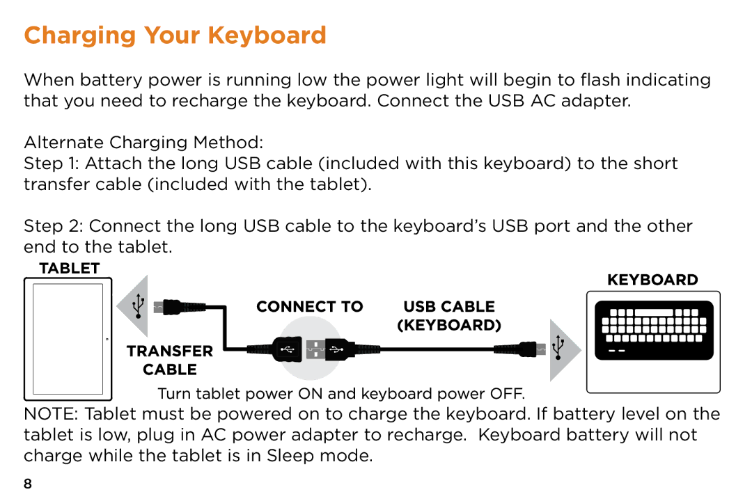 NuVision TM1318 quick start Charging Your Keyboard 