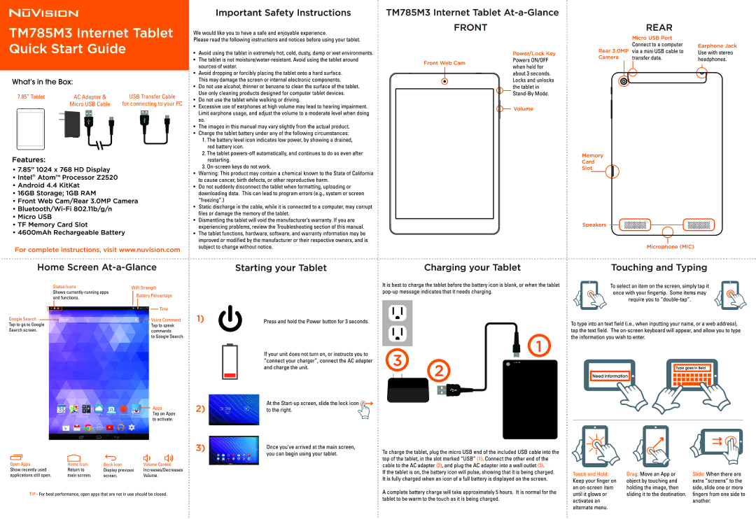 NuVision TM785M3 manual 