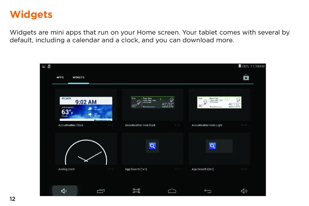 NuVision TM800A510L, TM800A520L quick start Widgets 