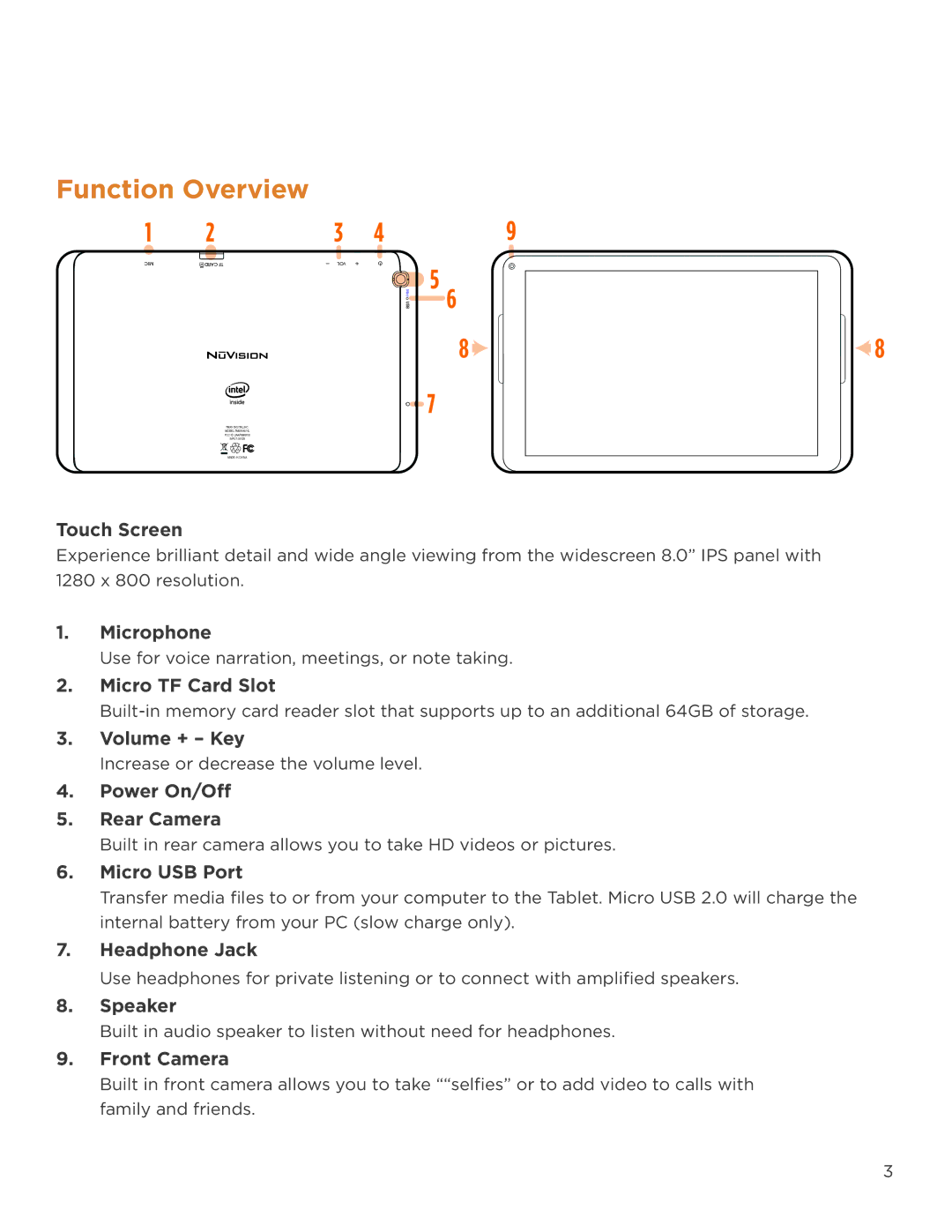 NuVision TM800A520L user manual Function Overview 