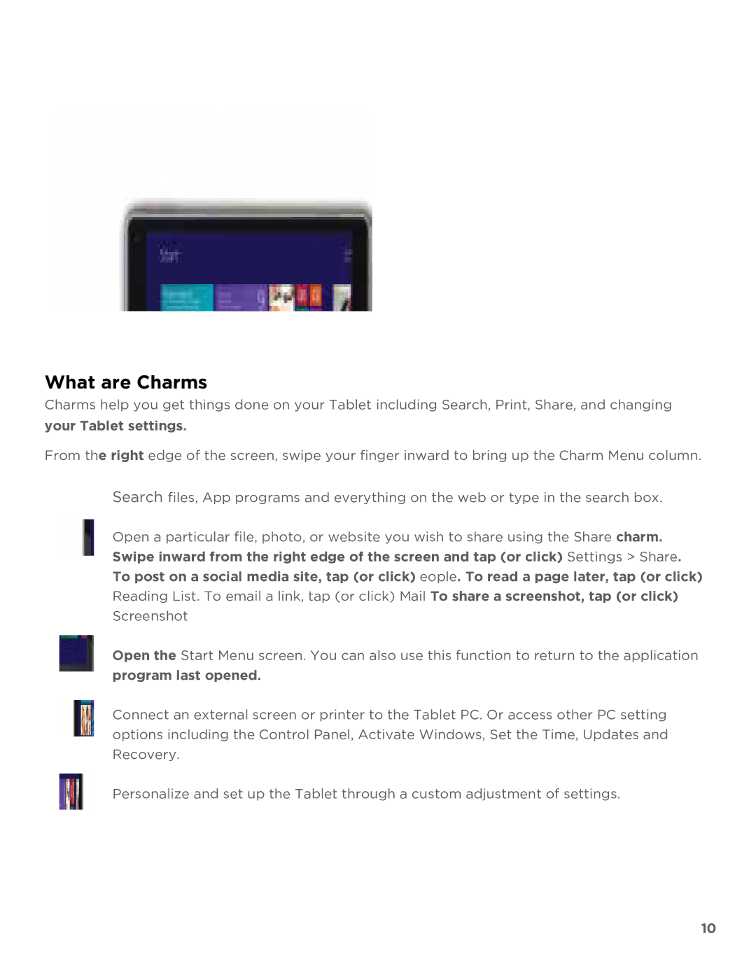 NuVision TM808 user manual What are Charms?, Screenshot 