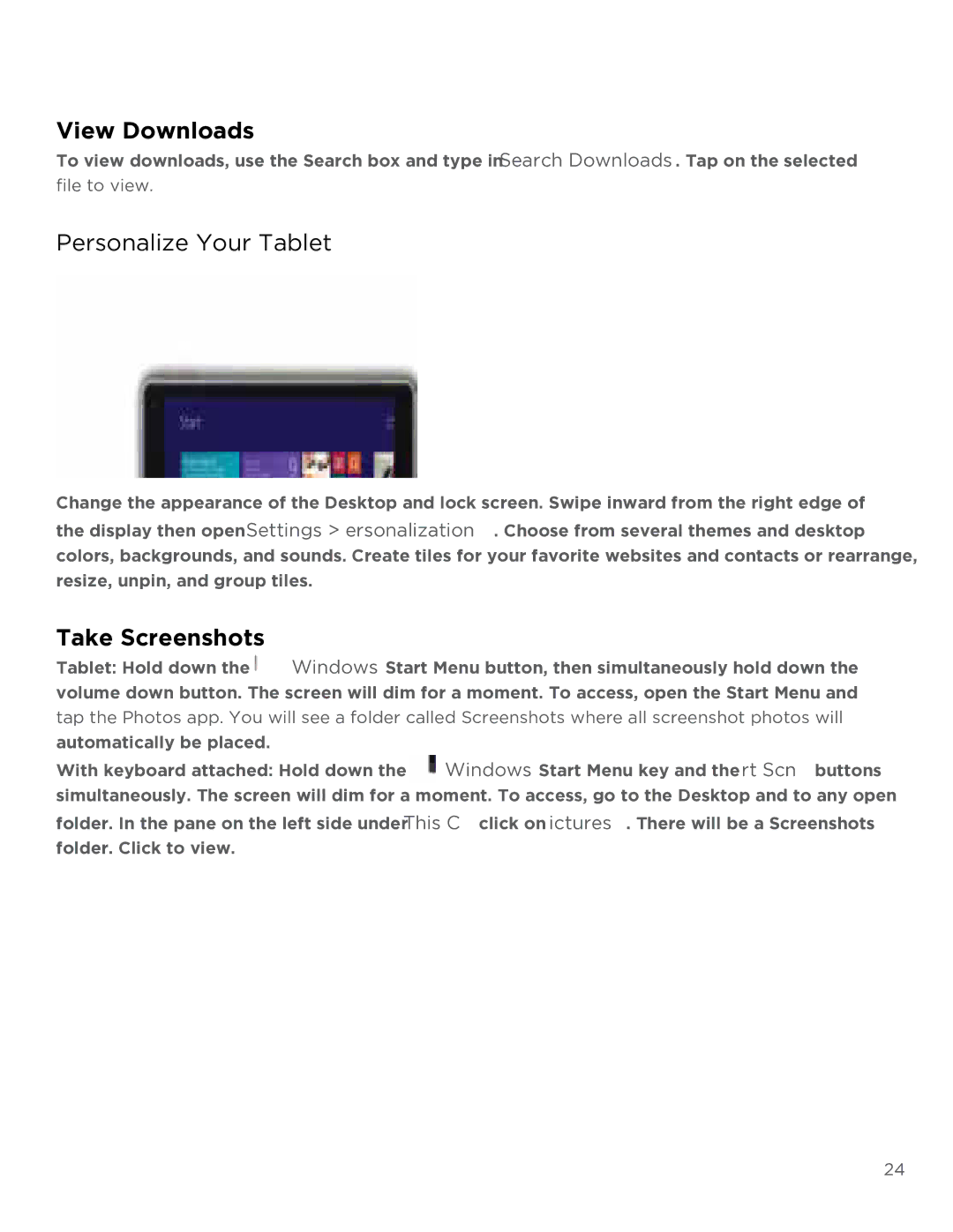 NuVision TM808 user manual View Downloads, Personalize Your Tablet, Take Screenshots 