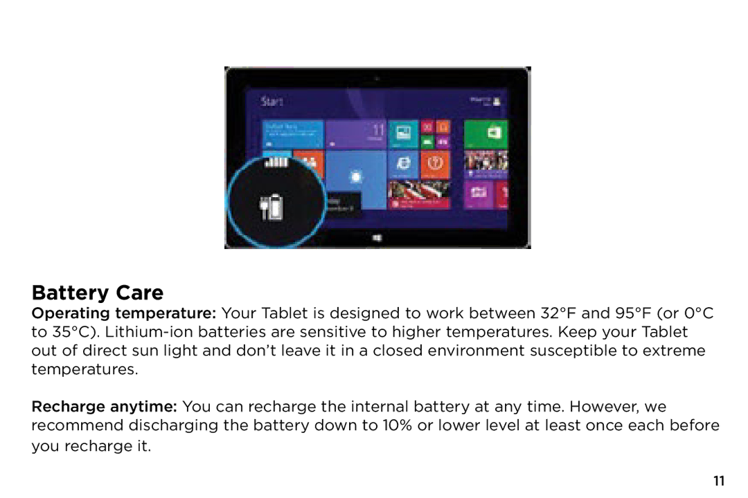 NuVision TM808 quick start Battery Care 