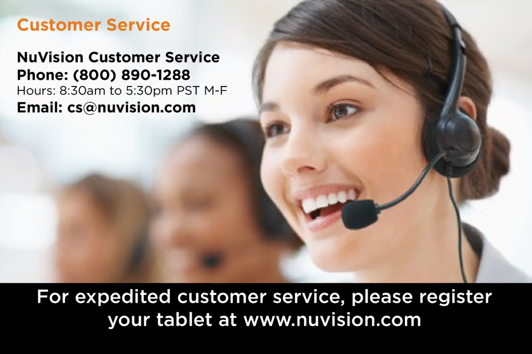 NuVision TM808 quick start NuVision Customer Service Phone 800, Email cs@nuvision.com 