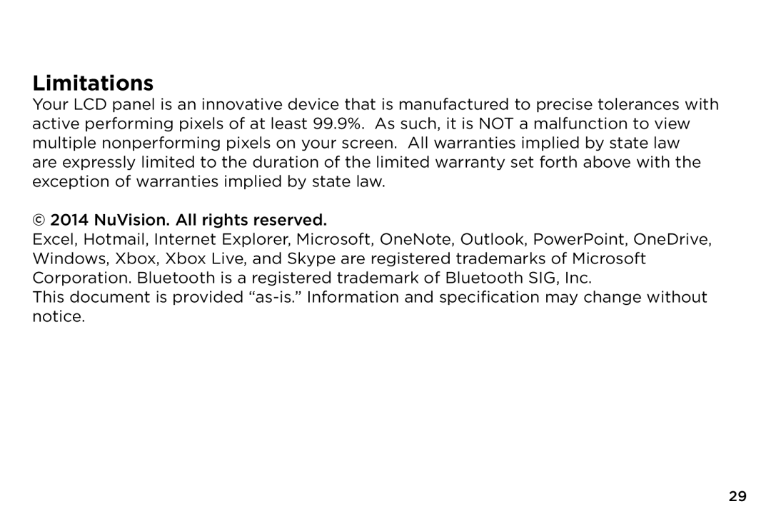 NuVision TM808 quick start Limitations 