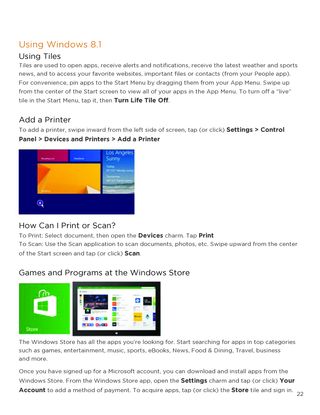 NuVision TM818 user manual Using Windows, Using Tiles, Add a Printer, How Can I Print or Scan? 